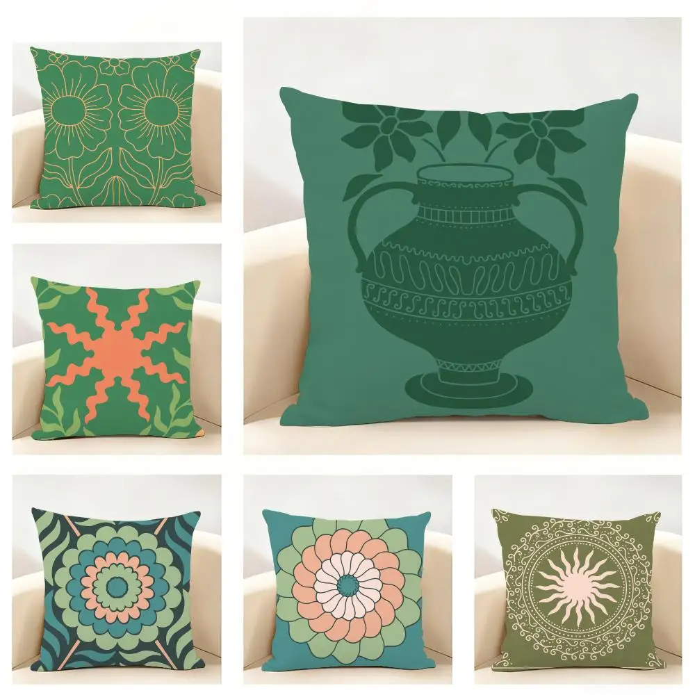 Bohemia Green Classic Cushion Cover Linen Pillowcase Soft  for Sofa Bed Home Room Decor