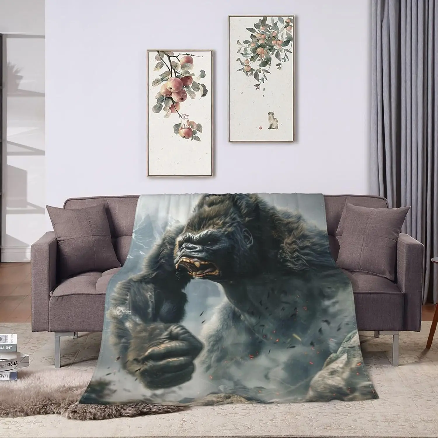 Large Jungle Gorilla Print Flannel Blanket Throw Cozy Safari Wildlife Art Home Decor Gift for Couch Bedside Accent