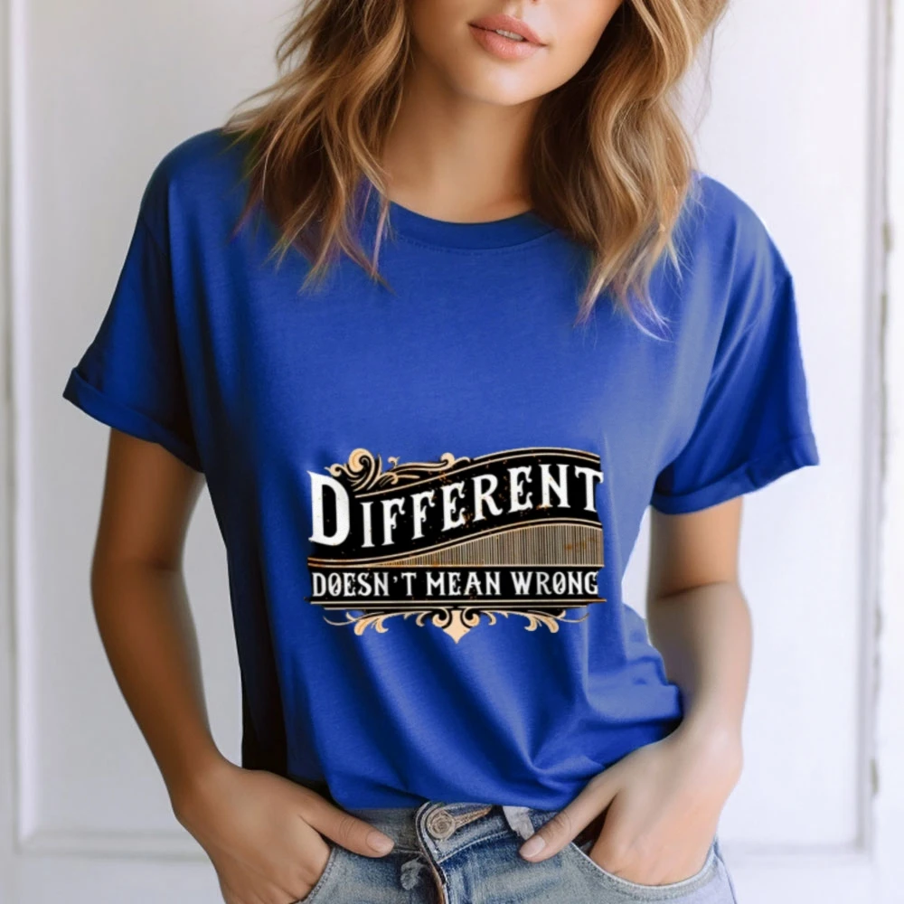 

Women's Inspirational Slogan Tee White Oversized Fit Different Doesn't Mean Wrong Graphic Empowering Casual Vibe