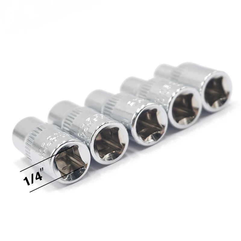 5pcs Torx Star Socket Bit Female E Socket Set 1/4 Inch(6.35mm) E4,E5, E6,E7, E8 Star Socket Set Repair Hand Tools Set