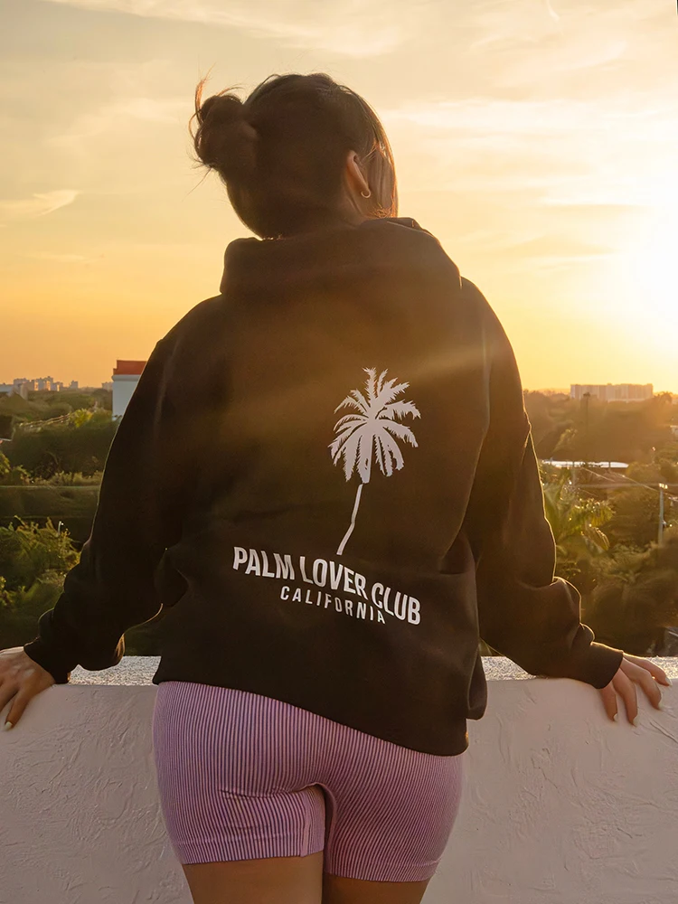 Palm Lover Club California Print Womens Cotton Hoodies Personality Vintage Casual Sweatshirts Trend All-math Couple Pullovers