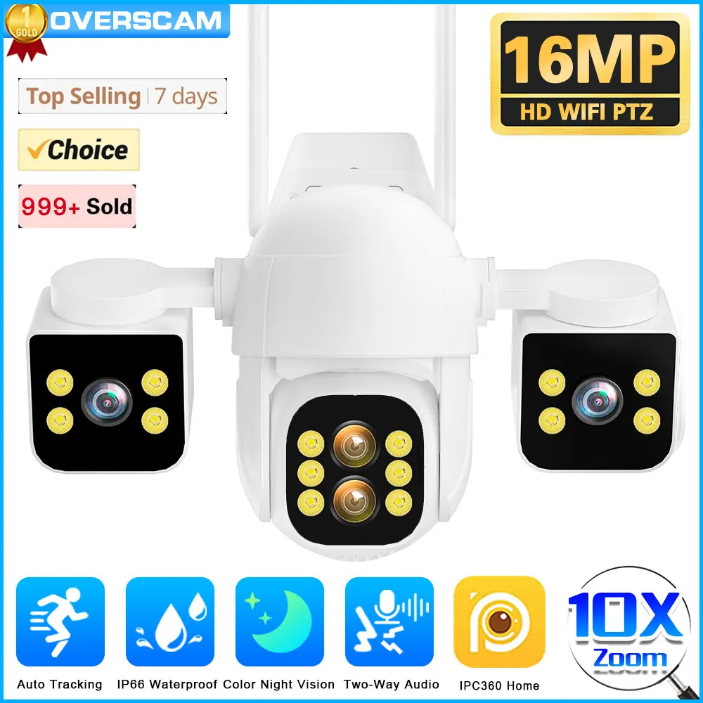 

8K 16MP WiFi Camera Four Lens Three Screen 10X Zoom Outdoor CCTV Security Protection Auto Tracking Video Surveillance IPC360Home