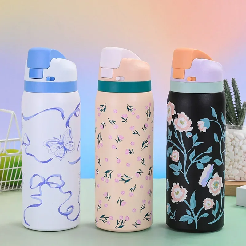 Hot Selling Products Fashion Cartoon Pattern Jump Cup Stainless Steel Insulated Bottle Arge-capacity Outdoor Sports Kettle