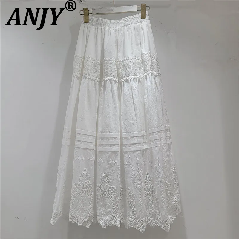 

ANJY 2026 Весна-Лето Новинка: Женская Элегантная Французская Модная Плиссированная Юбка-«Зонтик» с Эластичным Поясом, Ажурным Кружевом и Вязкой Крючком, Универсальная A19118