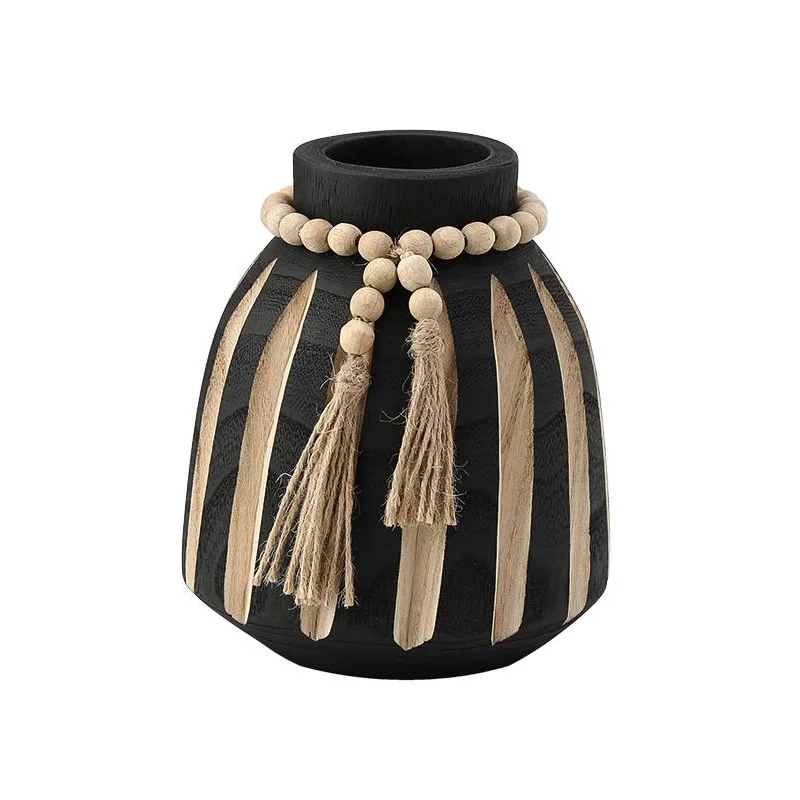 Wabi Sabi Ancient Style Creative Vertical Striped Wooden Dried Vase Sales Office Hotel Entrance Coffee Table