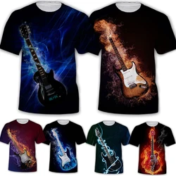 Summer fashion trend rock men's and women's guitars 3D printed guitar print personalized comfortable short sleeved T-shirt