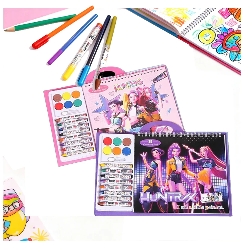 Coffret cadeau artisanal de vacances pour enfants, livre de traçage des chasseurs de démons Kpop Idol + livre de coloriage à dessin Simple