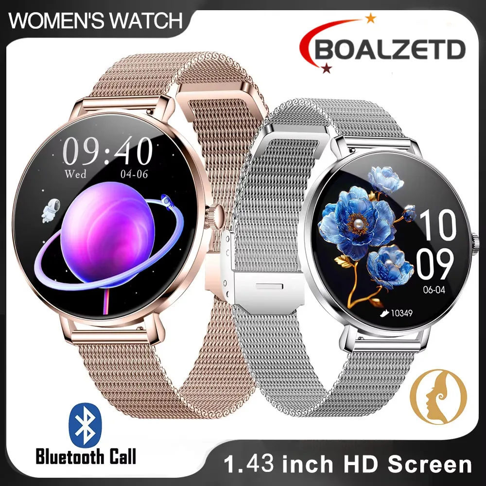 ساعة ذكية أصلية رفيعة للغاية لعام 2025 بشاشة AMOLED مقاس 1.43 بوصة HD 466*466 BT تذكير بالمكالمات للنساء هدية ساعة ذكية للصحة البدنية