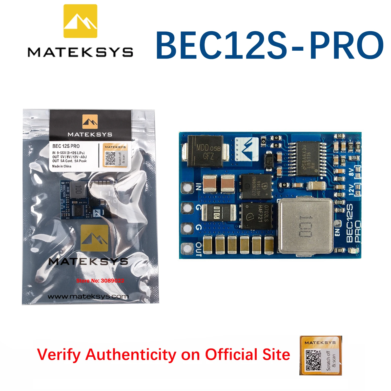 Matek Systems BEC12S-PRO 9-55V to 5V/8V/12V-5A Voltage Regulator BEC Power Module PDB For FPV RC Fixed Wing Multi-rotor Drone‌