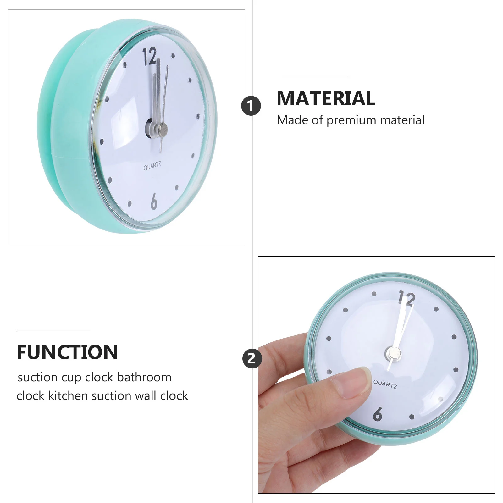 

1Pcs Anti-Fog Sucker Clock Smooth Surface Mount Silent Running Elegant Bathroom Kitchen Decorative Wall Clock Pendant