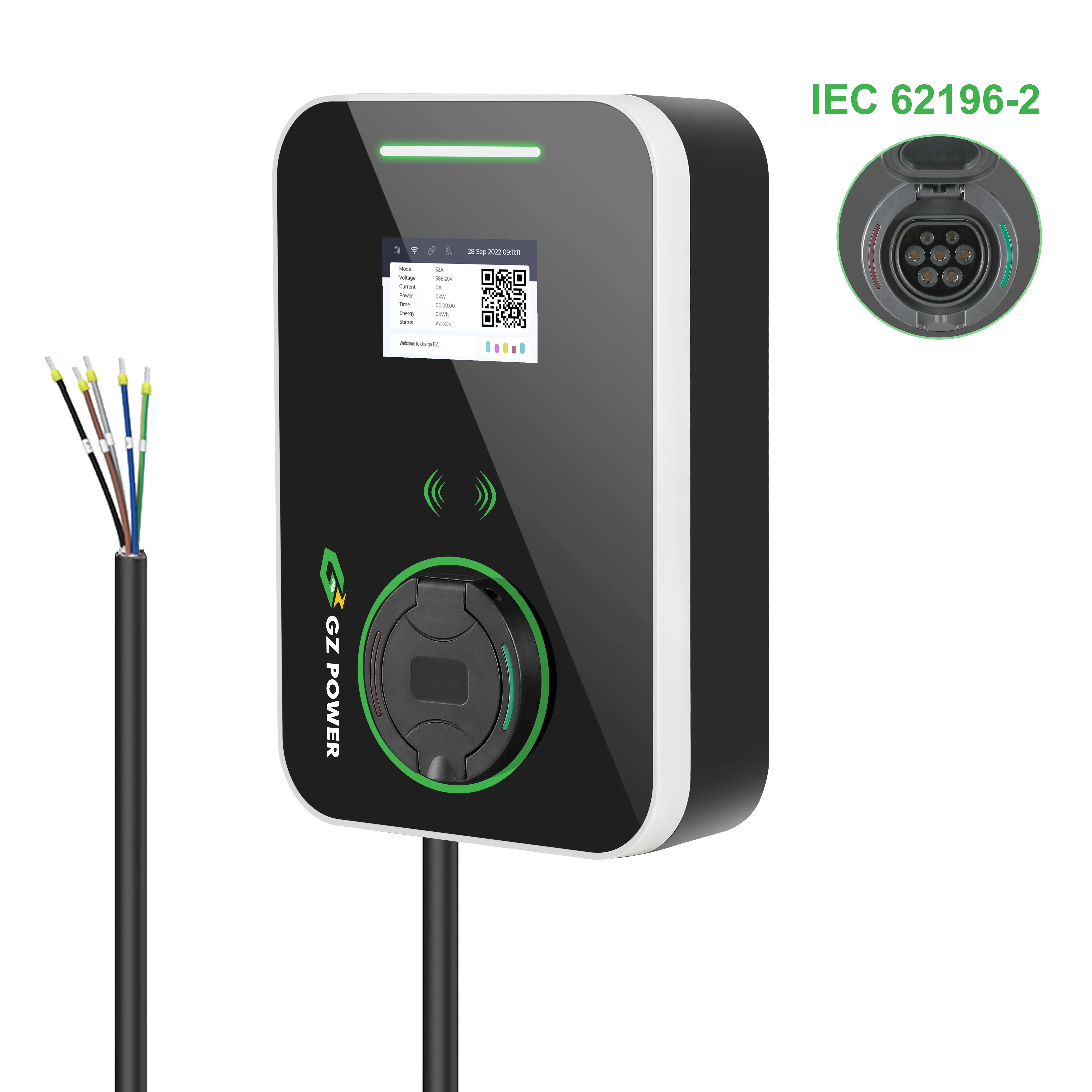 EVSE-Station de charge murale de type 2 pour voiture, boîtier de charge Ev, boîtier mural 16A, 3 phases, 11kW, 380V RFID