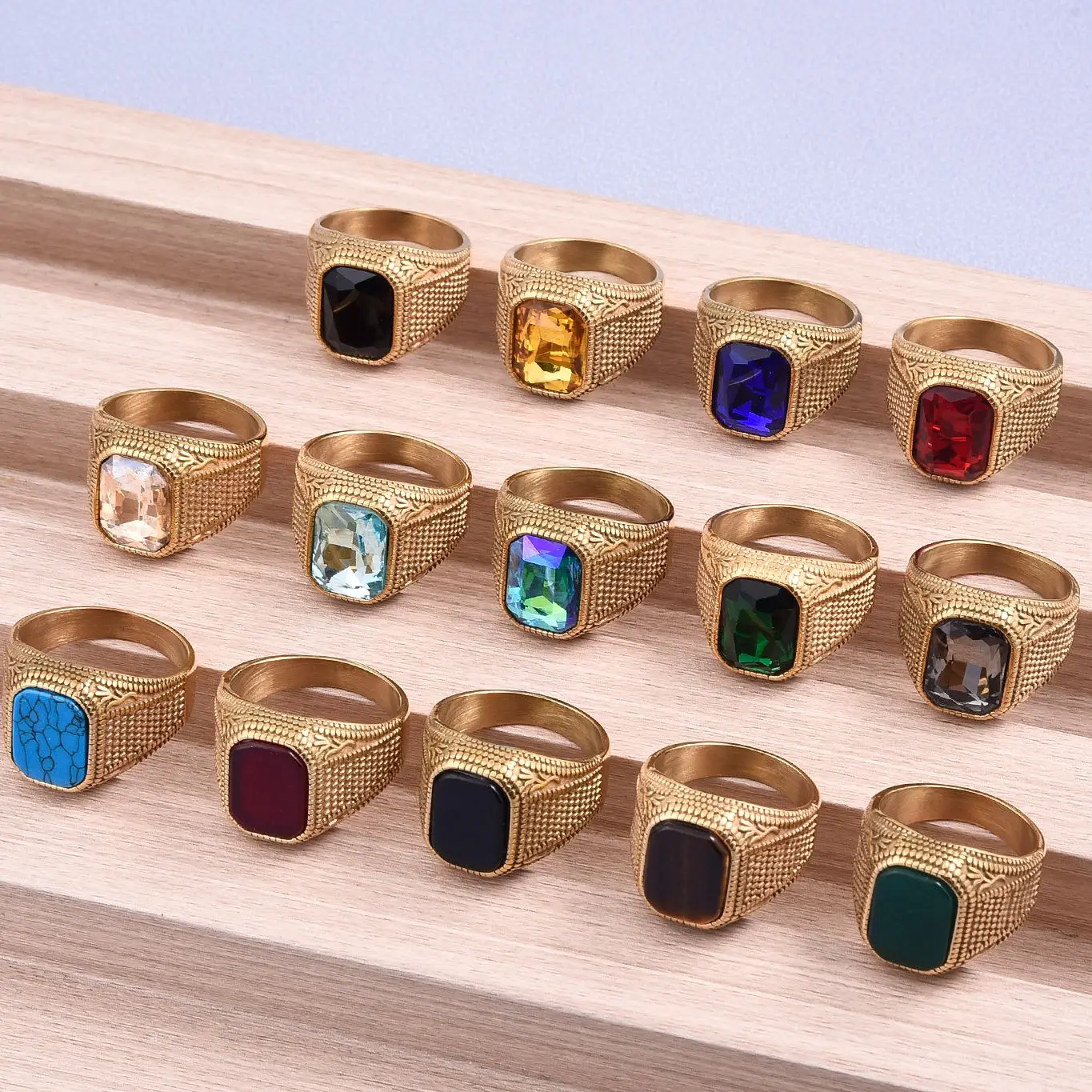 Men\'s/Women High Quality 316LStainless Steel Multiple Color Gemstone Styles Onyx Rings Classic Fashion Trend Jewelry