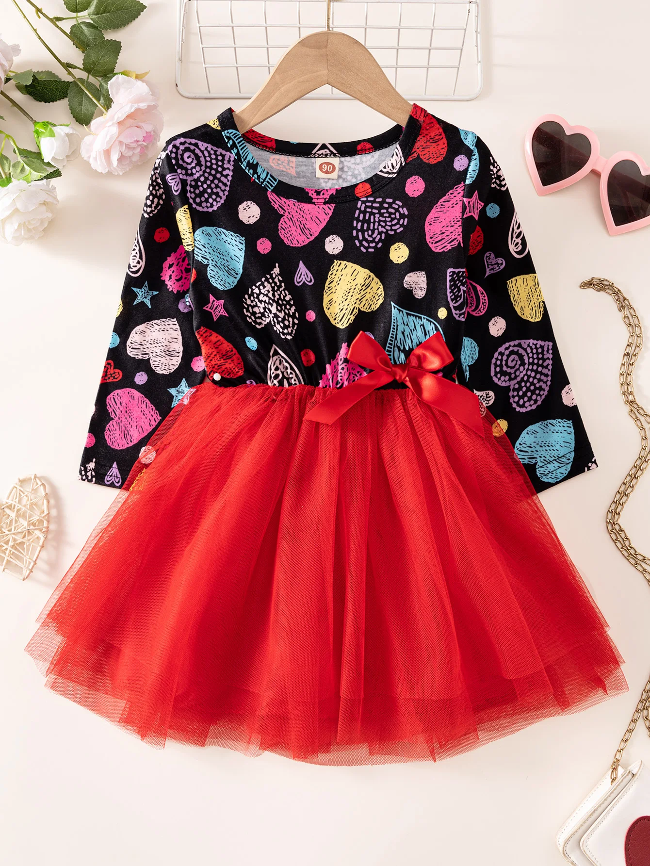 

1-5 Years Little Girl Princess Dress Clothing Baby Girl Long Sleeved Mesh Valentine's Day Dress