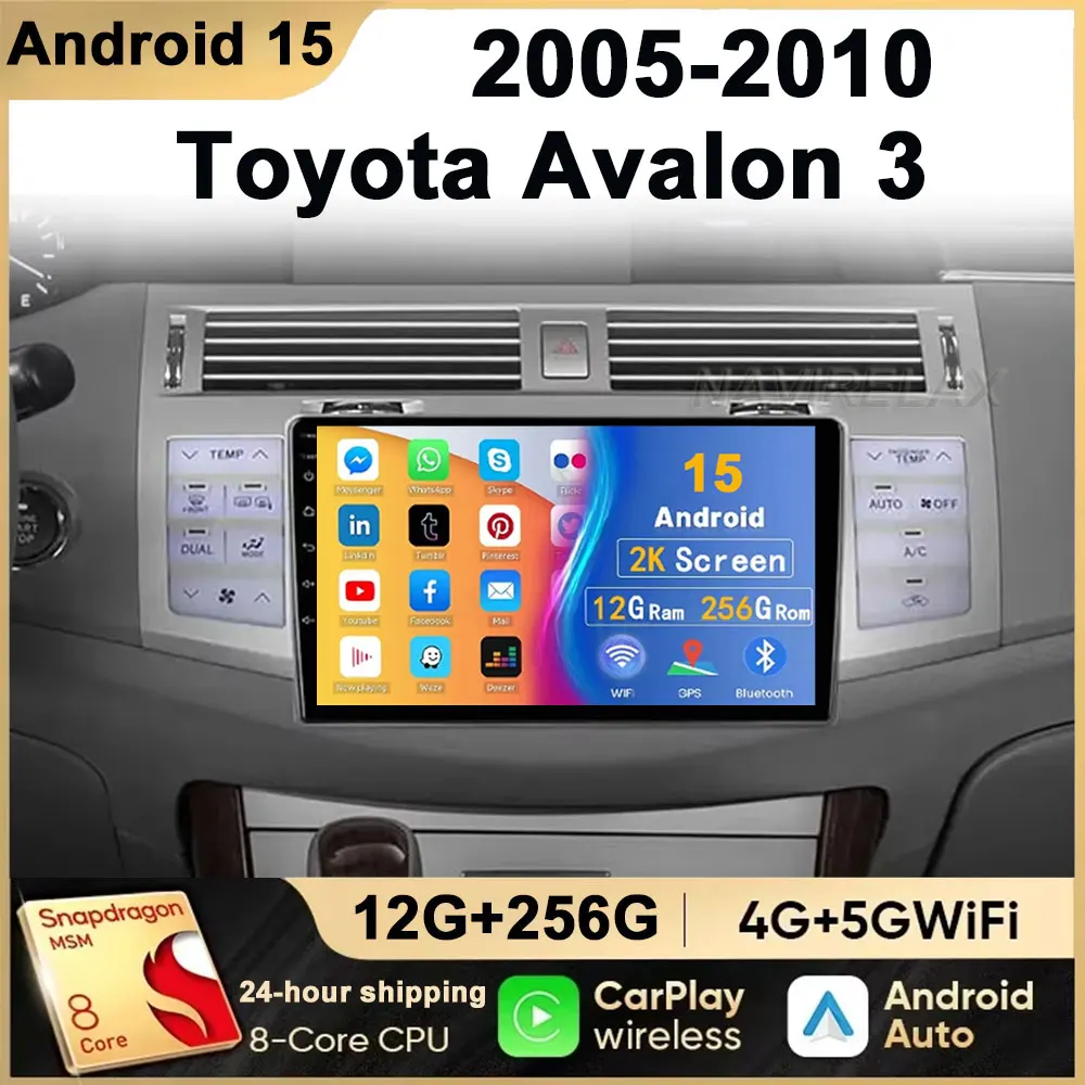 

Автомобильное радио Android 15 для Toyota Avalon 3 2005 2006 2007 2008 2009 2010 Мультимедийный стерео видеоплеер Qualcomm Головное устройство QLED BT