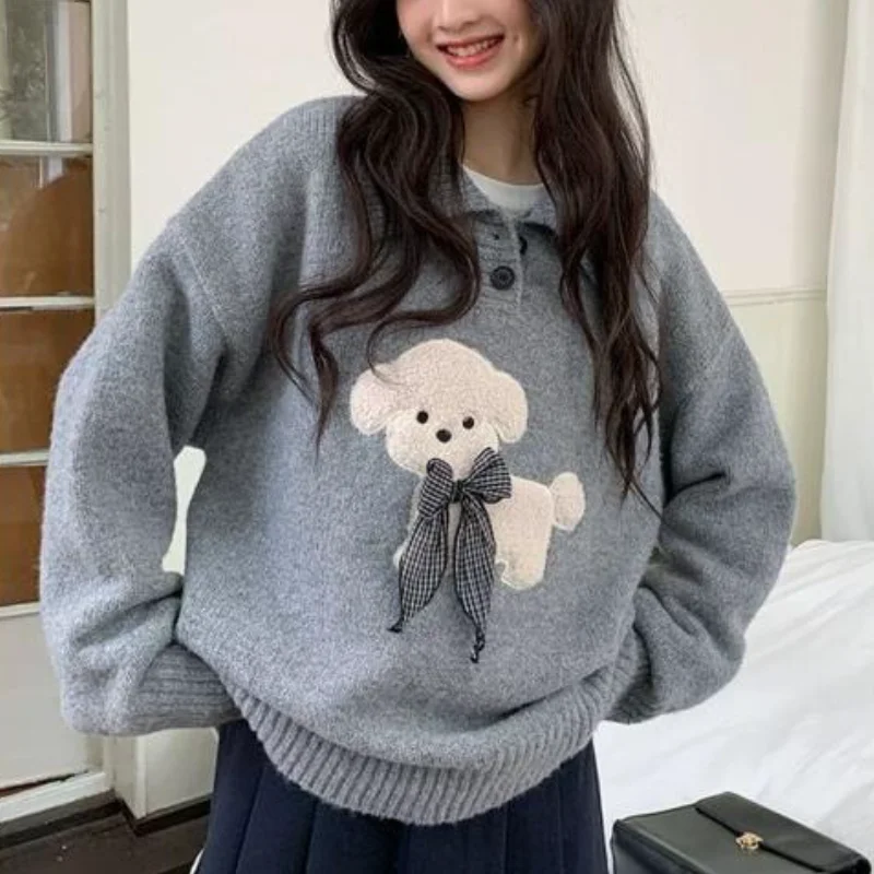 

Fashion Bow Pullover Sweater Soft Knitted Women Spring Autumn Loose New Style Beautiful Casual Comfortable Cotton Knit Sweater