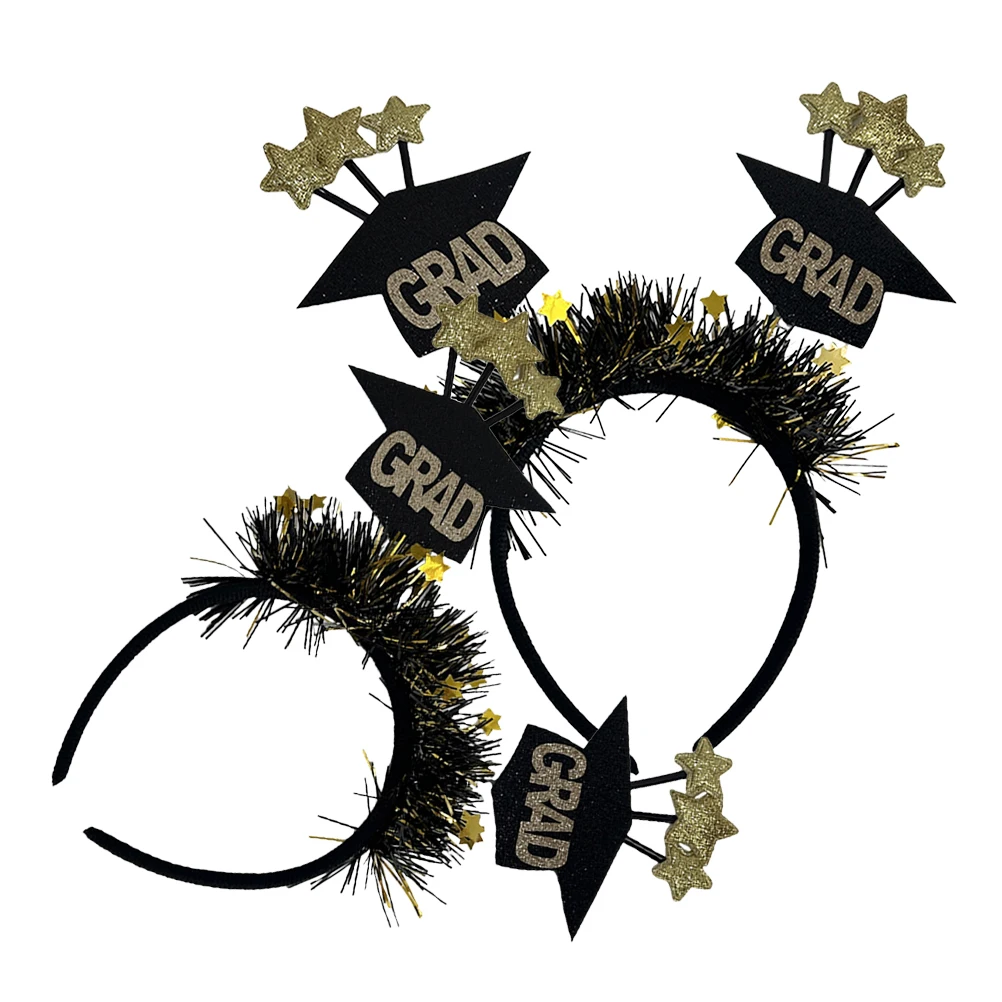 

2pcs Small Five-pointed Star Headband Graduation Decorative Hoop Multi-function Black GRAD Party Hats Accessories