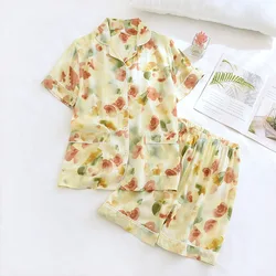 Conjunto de pijama de dos piezas para mujer, pantalones cortos de manga corta de fibra viscosa, finos, grandes, con flores, para el hogar, novedad de verano 2024