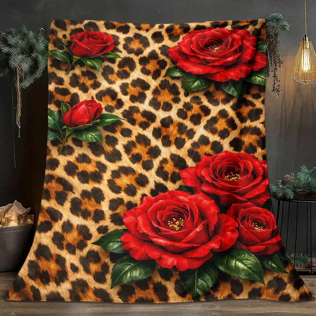 1 Blanket, Rose Leopard Print Background, Printed Throw Blanket, Shawl Blanket, Wrap Blanket. Comfortable and Soft Plush Blanket