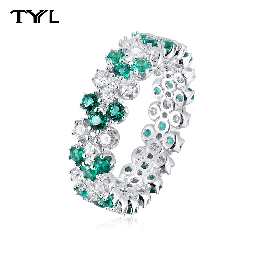 

TYYL Lab Grown Emerald Moissanite Wedding Ring Women's Diamond Eternity Band Real 925 Silver Engagement Row Rings Jewelry Gifts