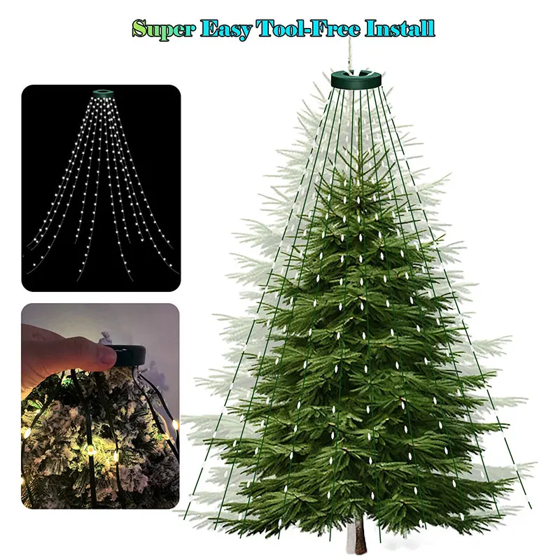 RGB Smart Christmas Tree Lights With Ring APP Control RGB DIY Text Music Sync 400LEDs Indoor Outdoor Timing Christmas Decoratio