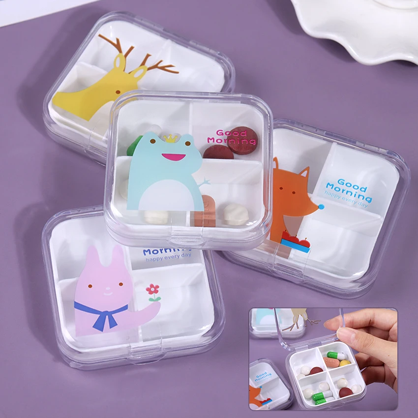 1PC Portable Empty Drugs Box 4 Compartments Mini Cute Pill Box Medicine Case for Healthy Carem Pill Box Storage Organizer