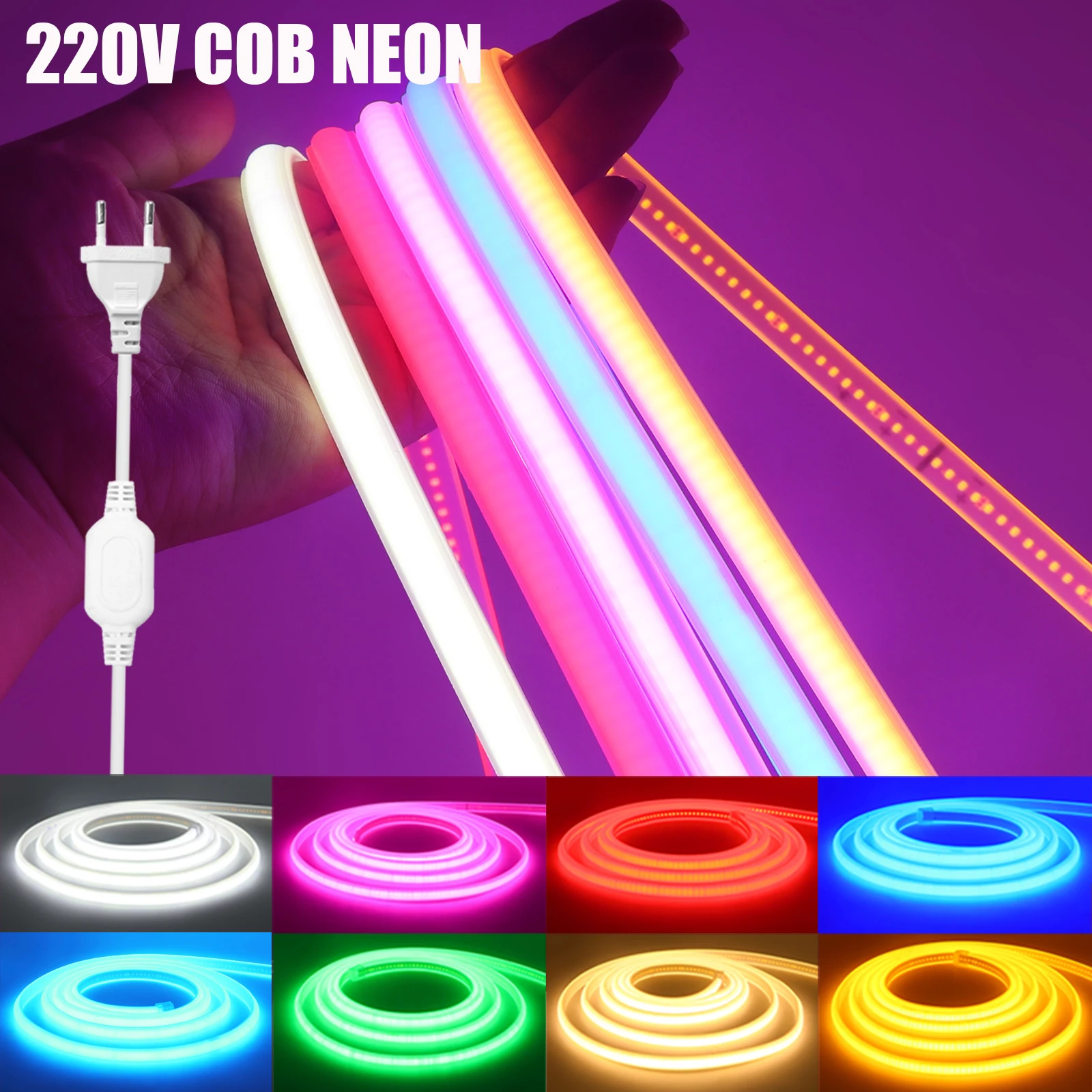 220V COB Neon Light 288LEDs/m Flexible COB LED Strip High Density Linear Light Waterproof Ribbon Tape Ice Rope