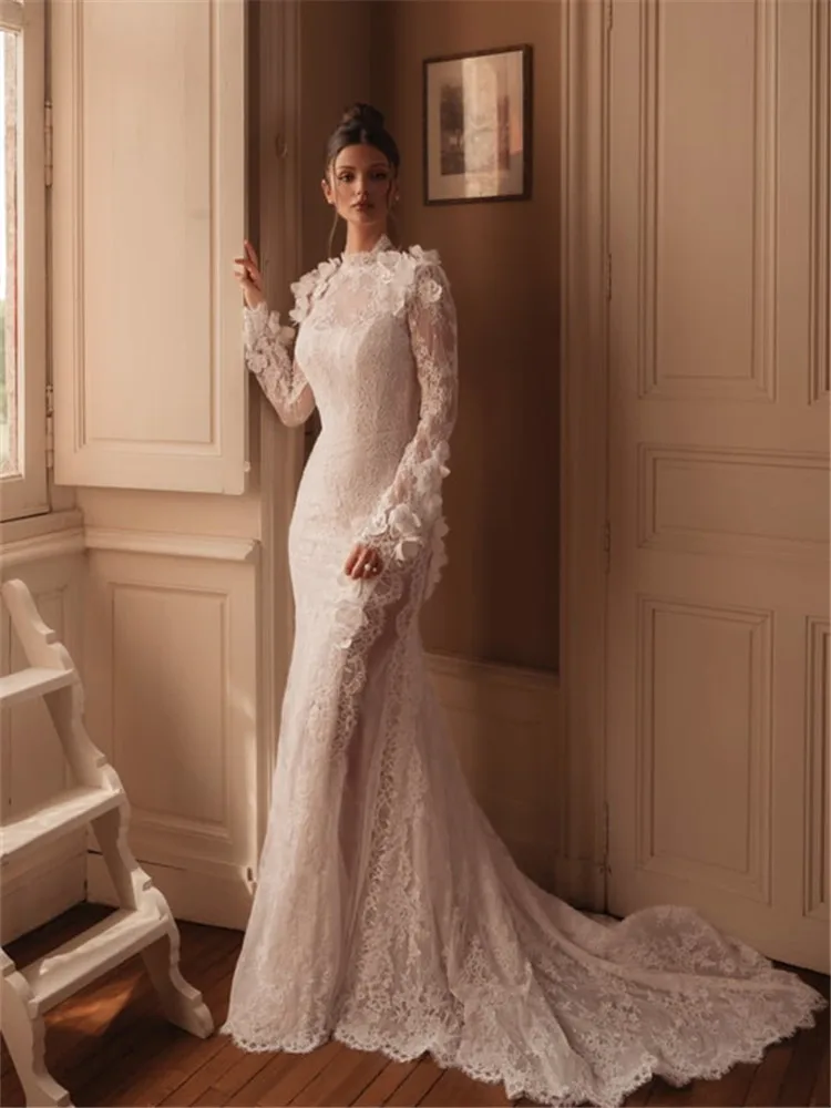 

Lace Wedding Dress Vestido De Novia Elegante Long Sleeve Mermaid Vestidos Tallas Curvy Bespoke Vintage Hochzeitskleid Damen Boda
