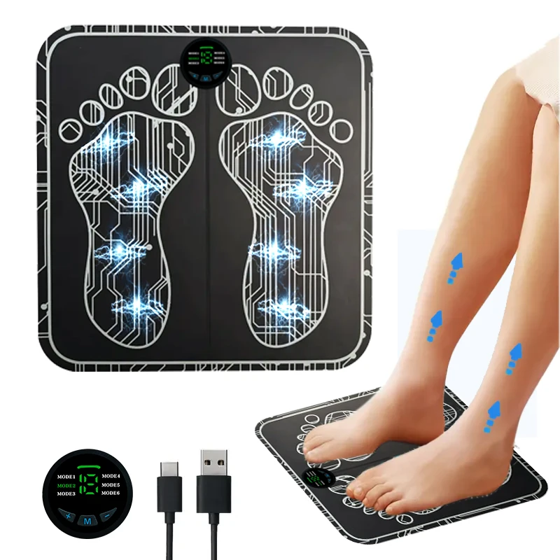Electric Foot Massager EMS Muscle Stimulator Relaxing Massage Pad with 6 Modes 18 Levels USB Charging for Fitness