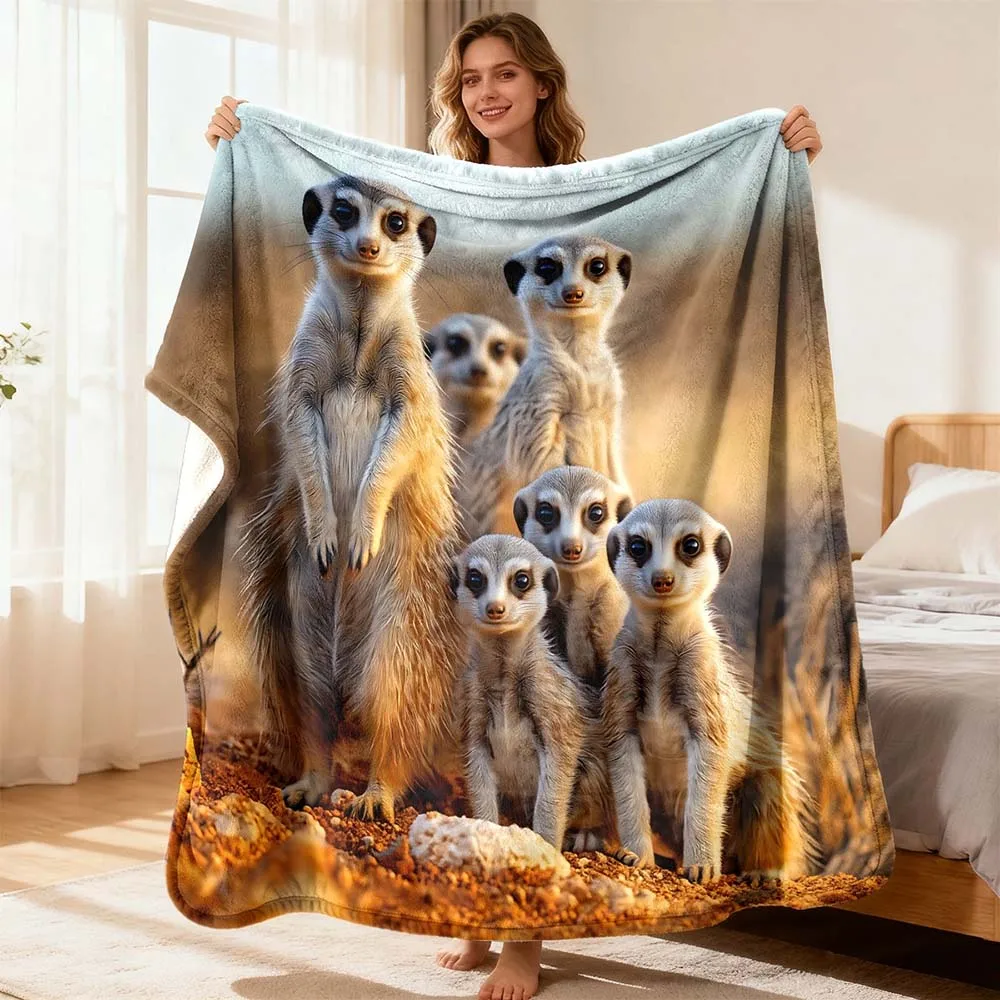 1 Stück Flanell-Überwurfdecke mit Erdmännchen-Familienmotiv, weiche, warme, gemütliche Bettdecke für Sofa, Couch, Schlafzimmer, Wohnzimmer