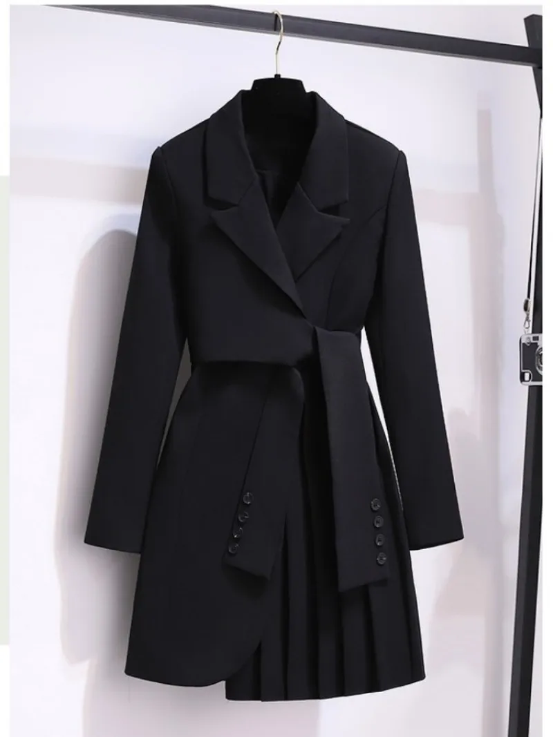 Blazer Women Spring New Fashion Women Clothing Suit Skirt Jacket Belt Waist Slim Suit Women Blazer Long Coat Black Blazers