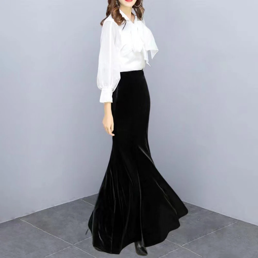 New Womens Velvet Skirt Fashion Slim Mermaid Skirt Solid Color High Waist Long Skirt Ladies' Sexy Elegant Skirt