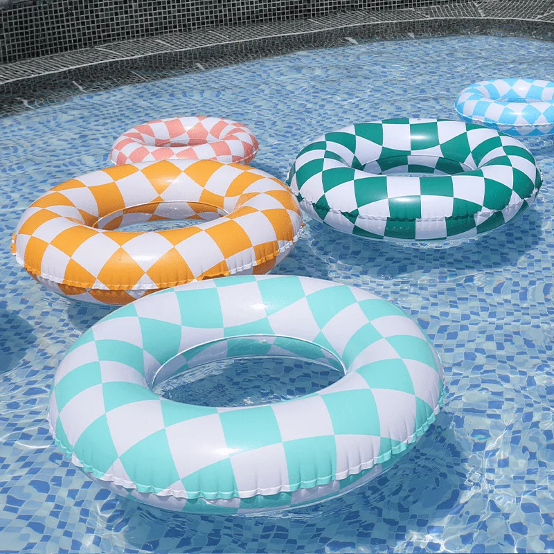 1pcs Plaid PVC Swimming Ring Adult Children Thickened Swimming Ring Inflatable Water Supplies Lifebuoy