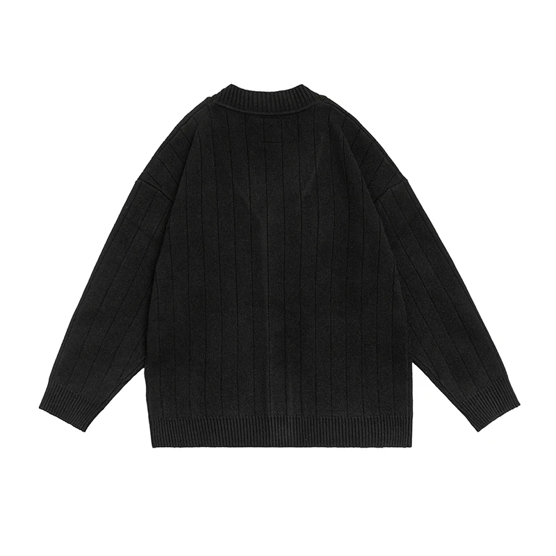 LAPPSTER-Youth Striped Cardigan Knit Sweater 2023 Korean Style Harajuku Winter Knitwears Men Oversized Casual Black Sweaters