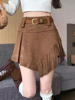 Minifalda con flecos y sensación de ante: dobladillo asimétrico y estilo boho, faldas ajustadas para mujer