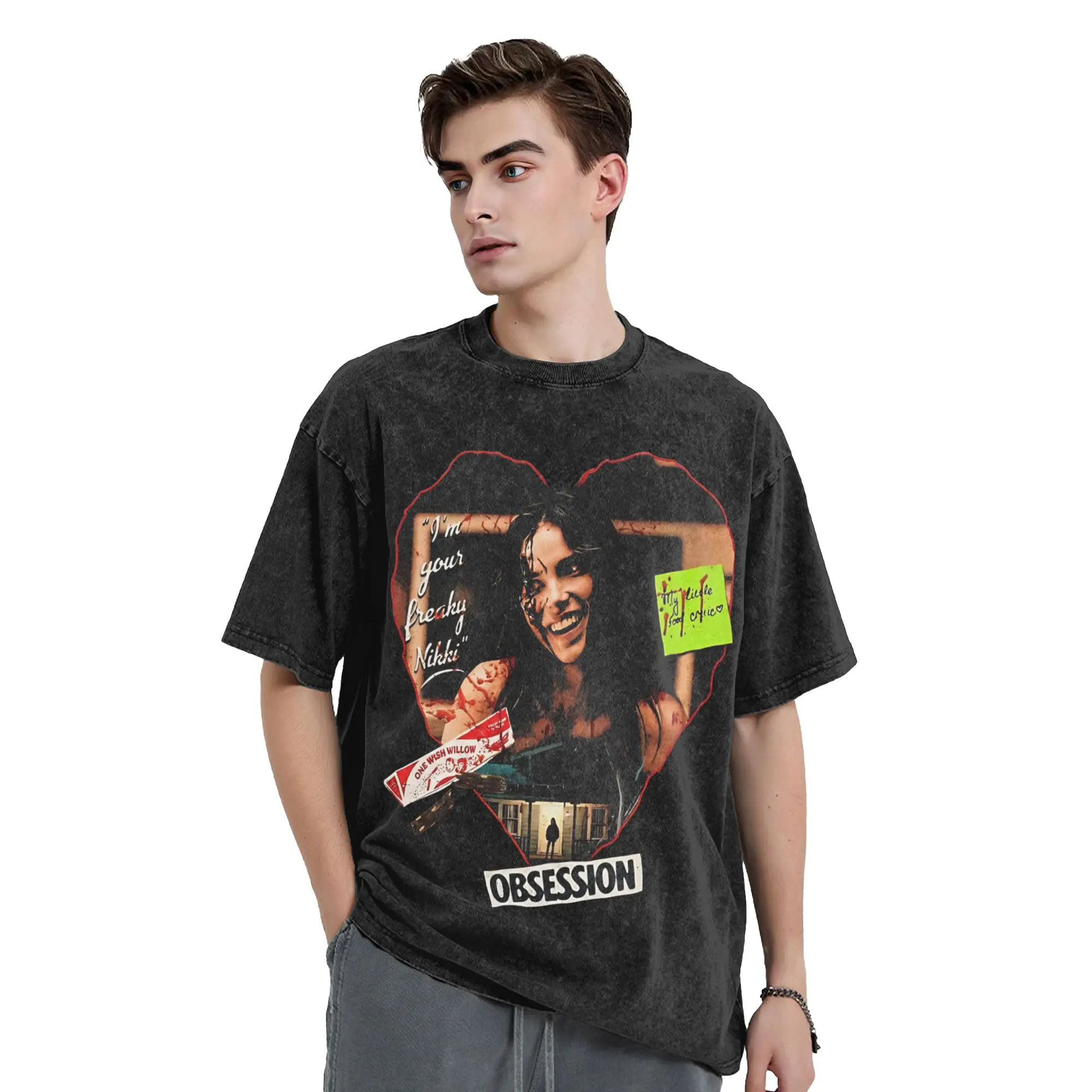 Freaky Nikki Obsession Vintage Washed T Shirts Men Women Pure Cotton Novelty T-Shirts Horror Movie Tees Short Sleeve Clothes