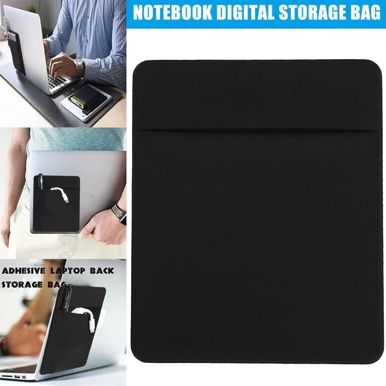 Multifunction Large Capacity Laptop Back Mouse Storage Bag Anti Slip Self Adhesive Hard Drive Data Cable Pens Organizer Cover