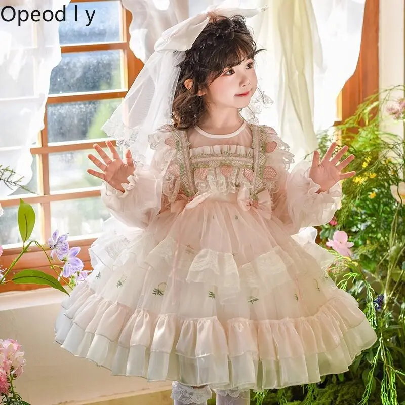 

Girls' Lolita Princess Dress Spring and Summer New Sweet and Cute Little Girl Birthday Party Temperament Fluffy Yarn Dress