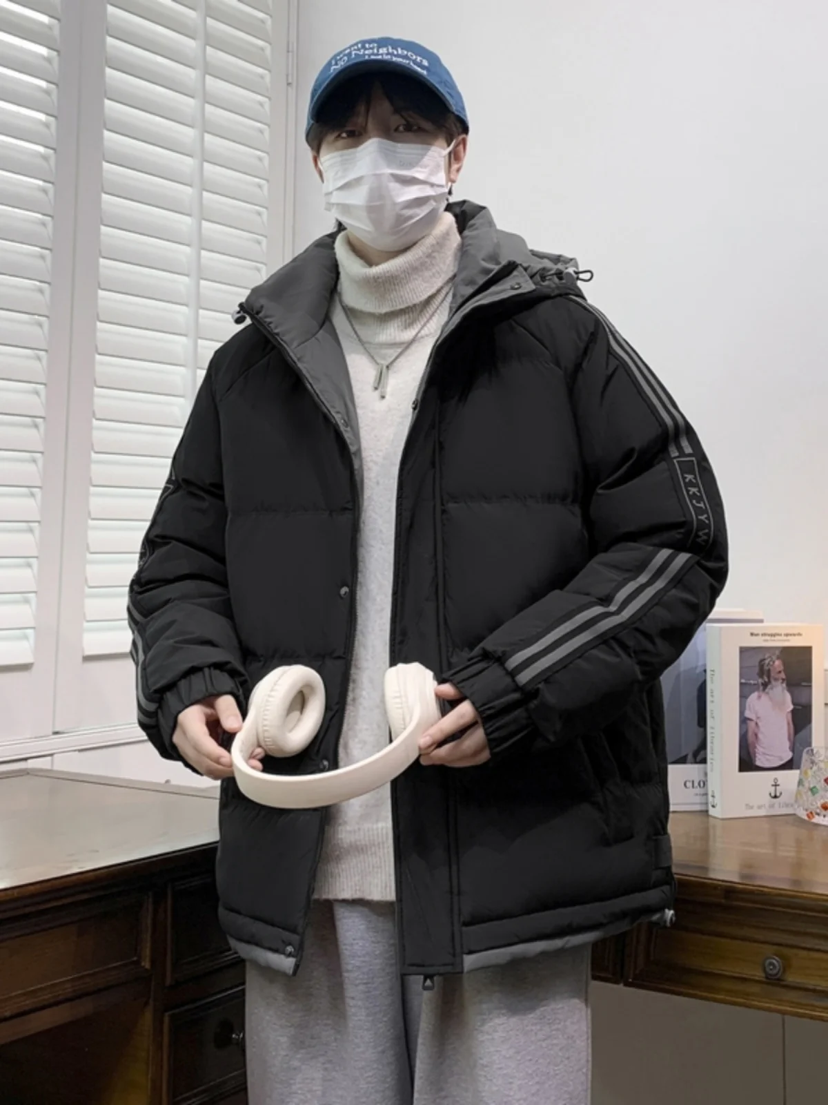 

Мужская повседневная утепленная хлопковая куртка с капюшоном, зимнее теплое пальто в стиле пэчворк, модное городское, с длинными рукавами, на молнии