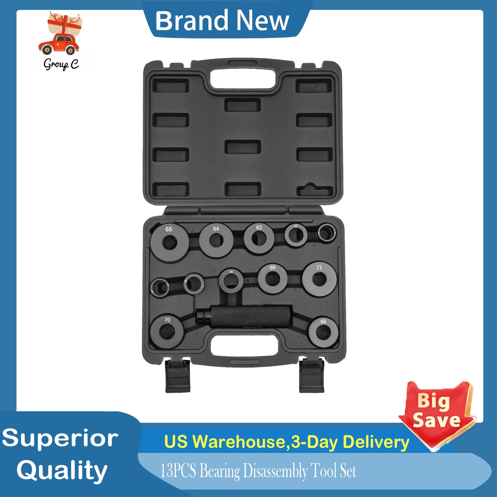 

13PCS Bearing Disassembly Tool Set, Master Bushing Driver and Ball Joint Press Kit, Heavy Duty Bearing Hub Assembly Tool
