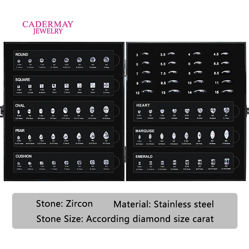 Diamond Dealer Tools Ring Size Reference Gemstone Chart Cubic Zirconia Carat Shape Master Set Ring Sizer For Customized Jewelry