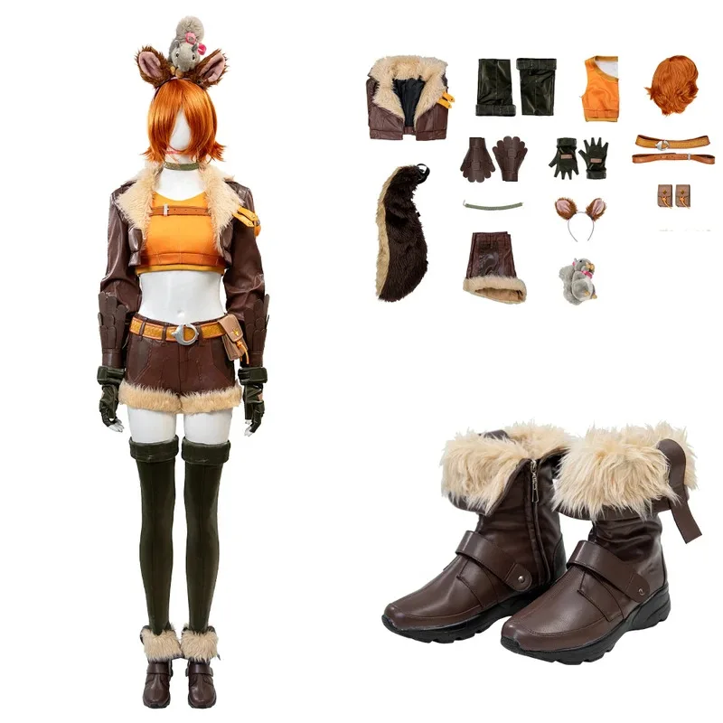 

Костюм для косплея белки для девочек, зеленые костюмы Rivals Doreen, кожаное пальто, шорты, парик, наряд на Хэллоуин, костюм Comic Con на заказ