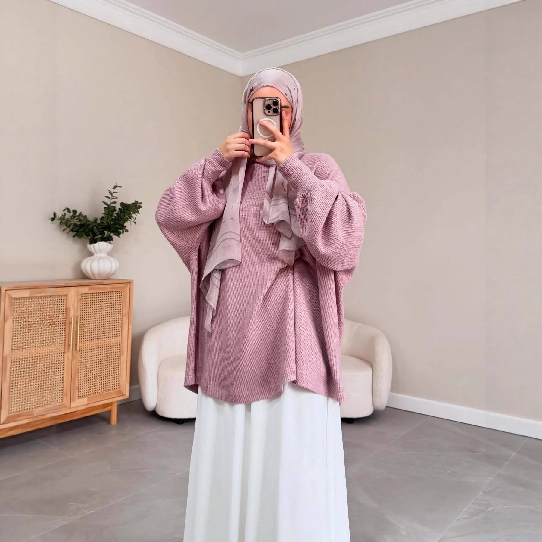 

Осенние новые трансграничные мусульманские комплекты, женская одежда, вязаная свободная юбка с длинными рукавами, ленивый повседневный костюм