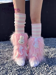 Mikumn Harajuku Y2k Cute Cartoon Rabbit Furry Leg Warmer Socks Women Girls Winter Warm Plush Star Kawaii Leg Cover Streetwear