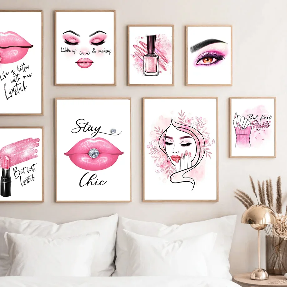 1PC Trendy Makeup Nail Polish Lipstick Eye Beauty Art Canvas Painting Nordic Posters And Prints Wall Pictures For Beauty Salo
