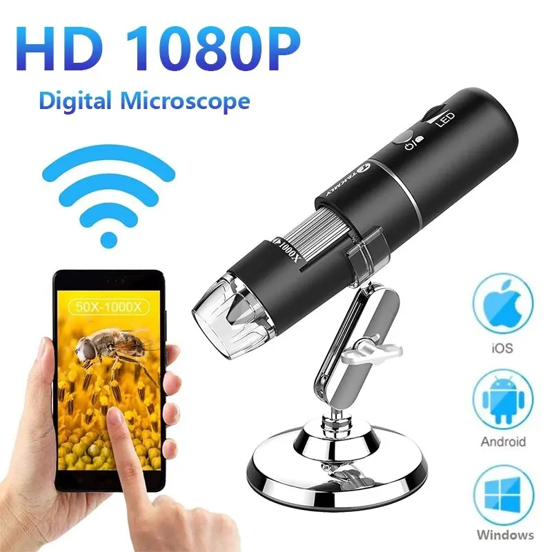 Wireless Digital Microscope 2MP 1000x Coin Magnification Adjustable Microscope with 8led for Kids Gifts Support IOS & Android PC