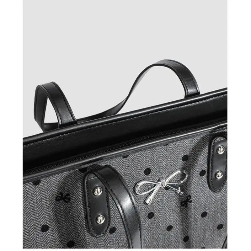 Bloom Sweet Cool Black Tote Women College Style Trendy Bow Print Large Capacity Handbag Ladies Vintage Shopping Bag Y2k