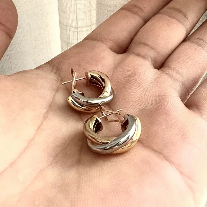 

S925 Sterling Silver Earrings Tri-Color Electroplating Rose Gold Women's Luxury Jewelry Party Gift