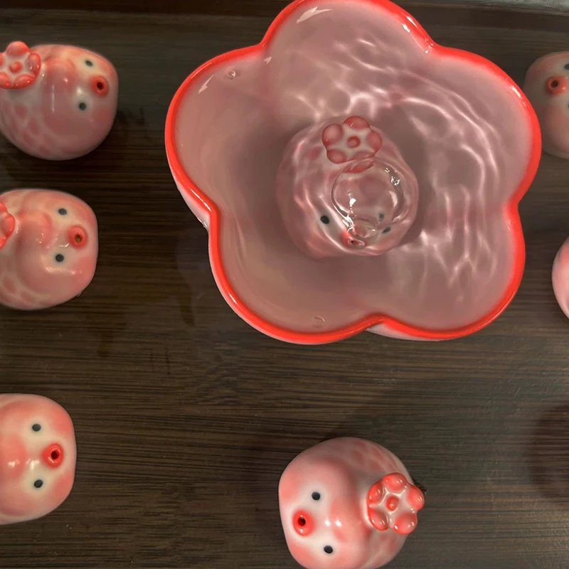 

Cherry Pink Bubble Fish Tea Pet Luxury Fish Tank Landscaping Tea Figurine Play Toys Tea Statue Ornaments Workmanship