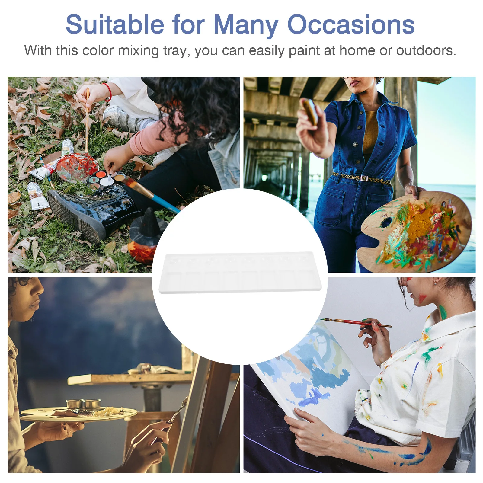 

Wide Plastic Palette for Painting Ample Mixing Space Efficient Design Suitable for Watercolor Acrylic Ink Art Creations