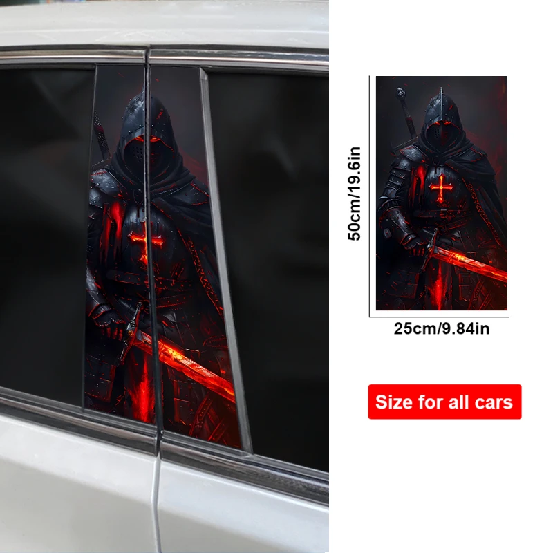 2 шт., рыцарский фехтовальщик, наклейка на автомобильную стойку B, сделай сам, наклейка на центральную стойку автомобиля, виниловая водонепроницаемая декоративная наклейка на дверную стойку автомобиля